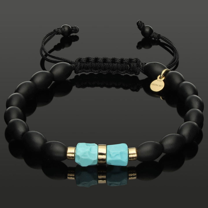 Makramee-Armband mit SkyRock aus Türkis, 585 Gelbgold &amp; Onyx in 6mm