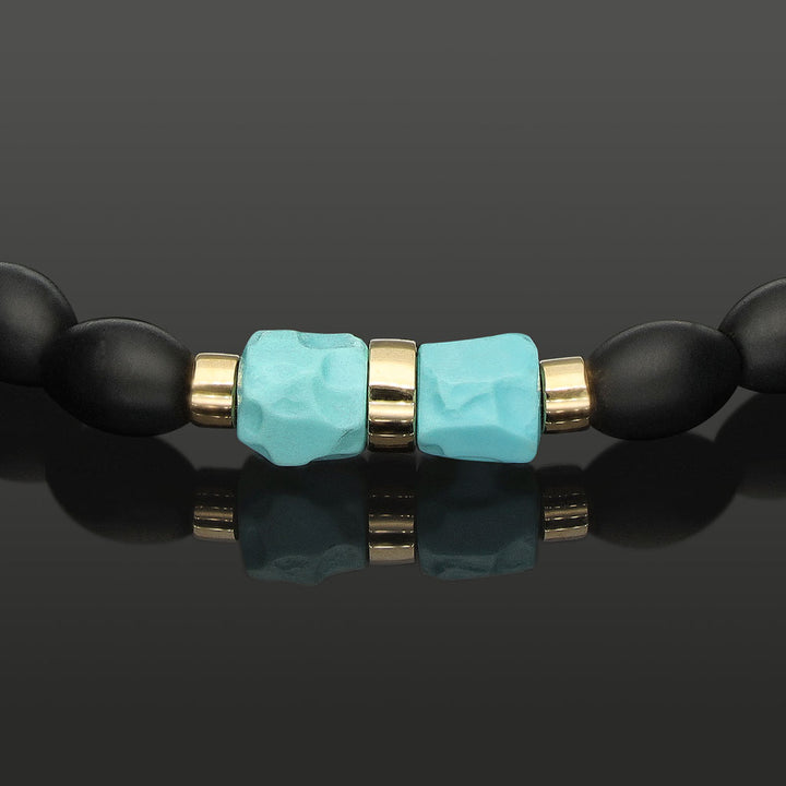 Makramee-Armband mit SkyRock aus Türkis, 585 Gelbgold &amp; Onyx in 6mm