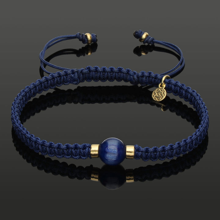 SkyLight Makramee-Armband mit Kyanit in 8mm, 585 Gelbgold &amp; Perlseide-Knoten in 4mm
