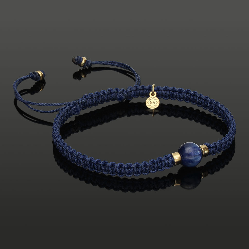 SkyLight Makramee-Armband mit Kyanit in 8mm, 585 Gelbgold &amp; Perlseide-Knoten in 4mm