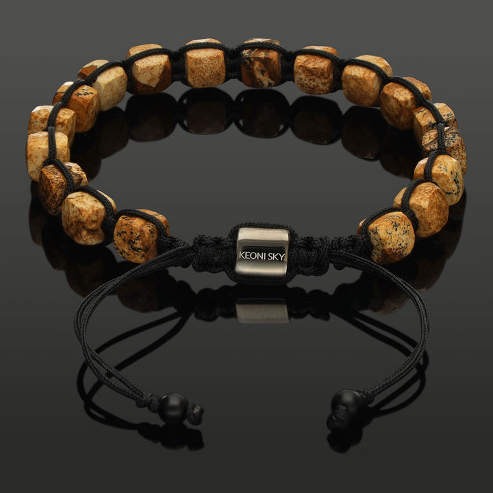 Makramee-Armband mit facettierten Würfeln aus Bilder-Jaspis in 6mm
