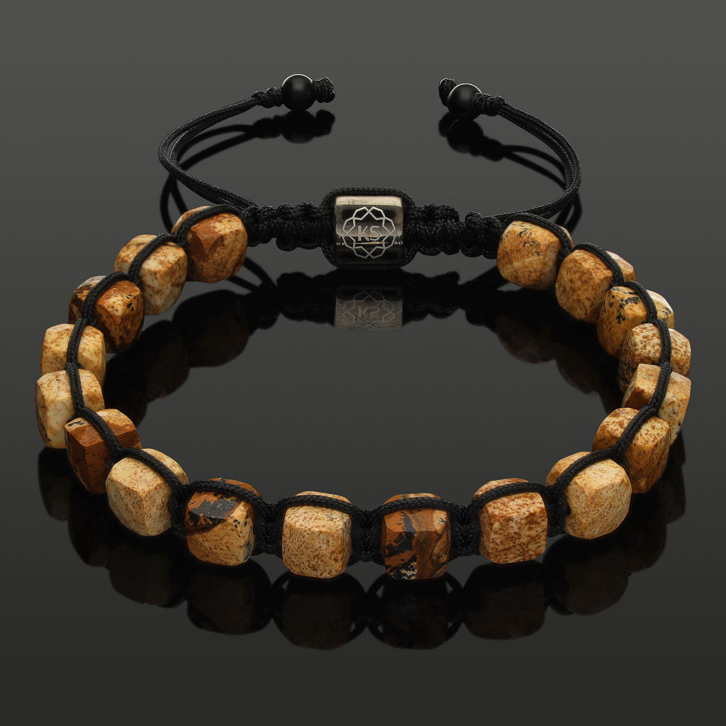 Makramee-Armband mit facettierten Würfeln aus Bilder-Jaspis in 6mm