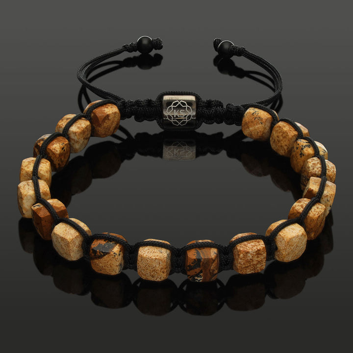 Makramee-Armband mit facettierten Würfeln aus Bilder-Jaspis in 6mm