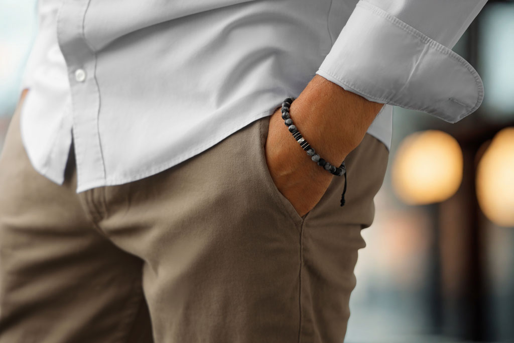 Makramee-Armband aus Schneeflocken-Obsidian, Onyx &amp; 925 Silber in 6mm