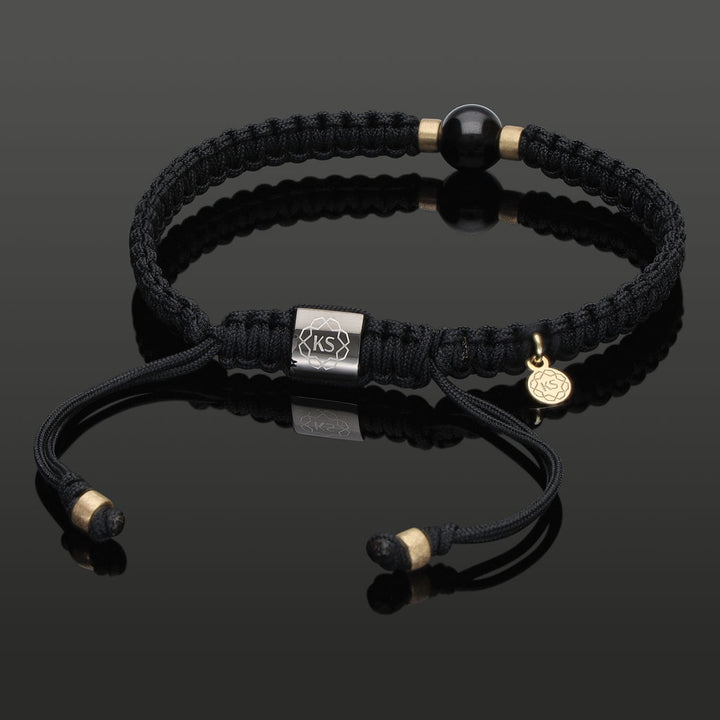 SkyLight Makramee-Armband mit schwarzem Saphir in 8mm, 585 Gelbgold &amp; Perlseide-Knoten in 6mm