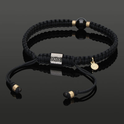 SkyLight Makramee-Armband mit schwarzem Saphir in 8mm, 585 Gelbgold & Perlseide-Knoten in 6mm