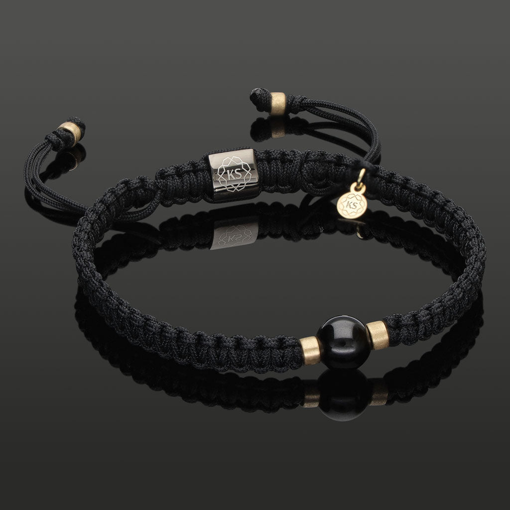 SkyLight Makramee-Armband mit schwarzem Saphir in 8mm, 585 Gelbgold &amp; Perlseide-Knoten in 6mm