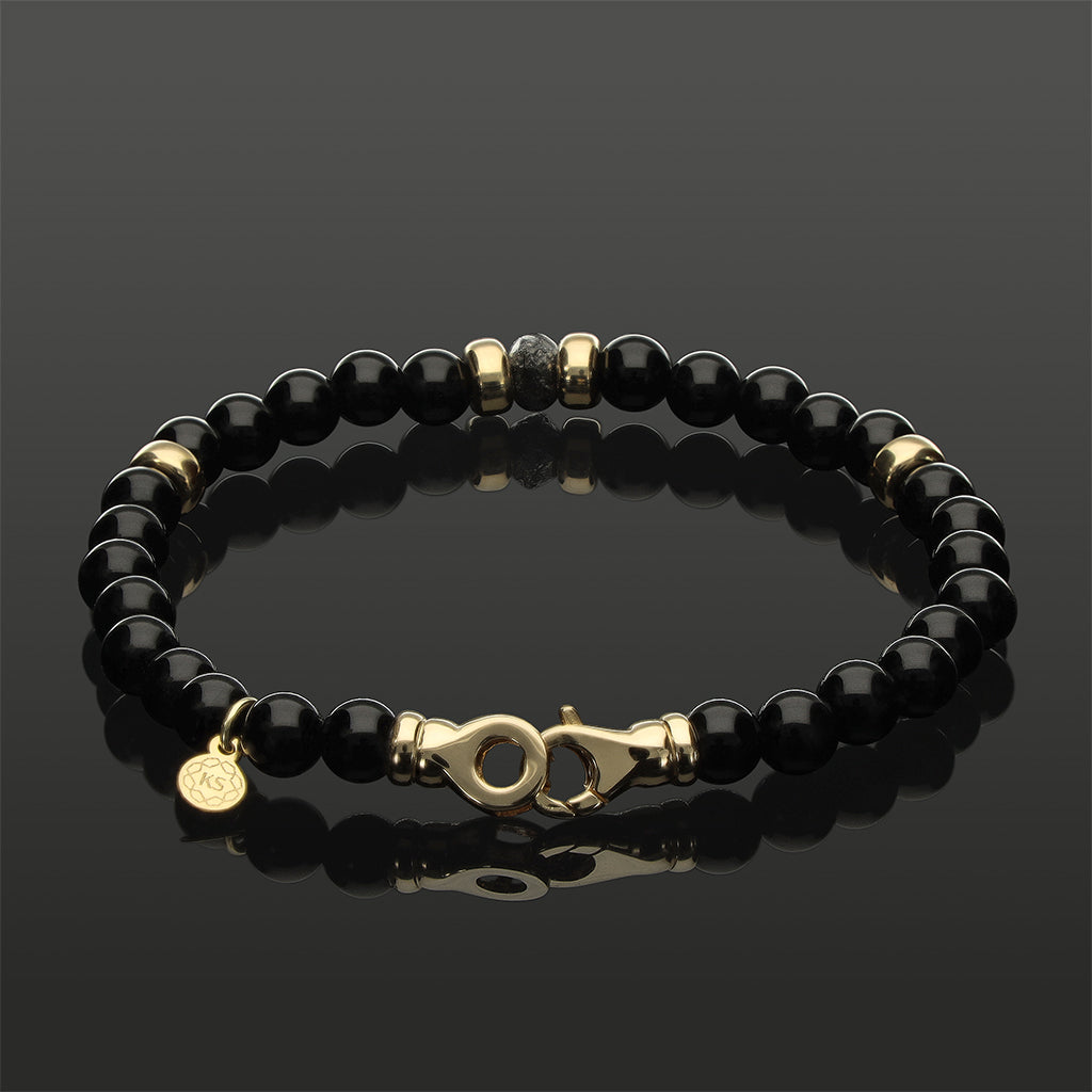 Armband mit schwarzem Rohdiamant, Turmalin &amp; 585 Gelbgold in 6mm
