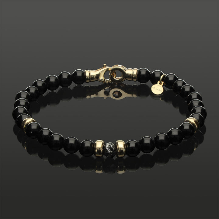 Armband mit schwarzem Rohdiamant, Turmalin &amp; 585 Gelbgold in 6mm