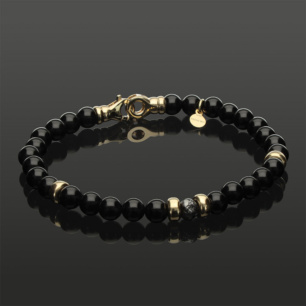Armband mit schwarzem Rohdiamant, Turmalin &amp; 585 Gelbgold in 6mm