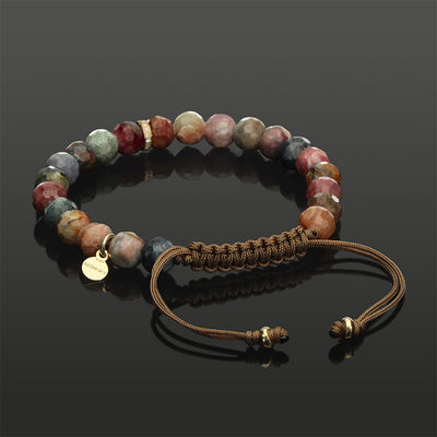 Edelstein Makramee-Armband mit 16 weißen Diamanten, 585 Gelbgold & facettiertem Turmalin in 6mm