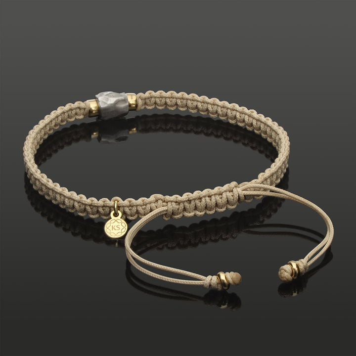 SkyLight Makramee-Armband mit Skyrock in 925 Silber, Rondellen in 585 Gelbgold &amp; Perlseide-Knoten in 4mm