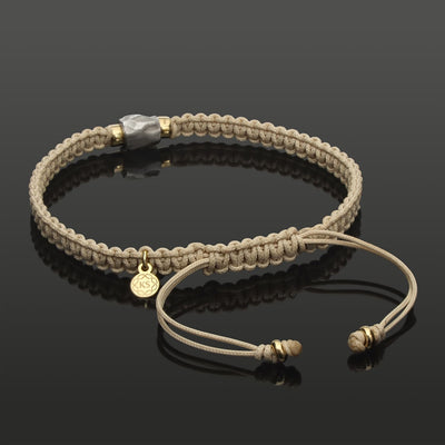 SkyLight Makramee-Armband mit Skyrock in 925 Silber, Rondellen in 585 Gelbgold & Perlseide-Knoten in 4mm