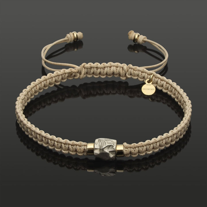 SkyLight Makramee-Armband mit Skyrock in 925 Silber, Rondellen in 585 Gelbgold &amp; Perlseide-Knoten in 4mm