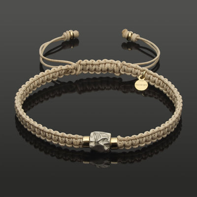 SkyLight Makramee-Armband mit Skyrock in 925 Silber, Rondellen in 585 Gelbgold & Perlseide-Knoten in 4mm
