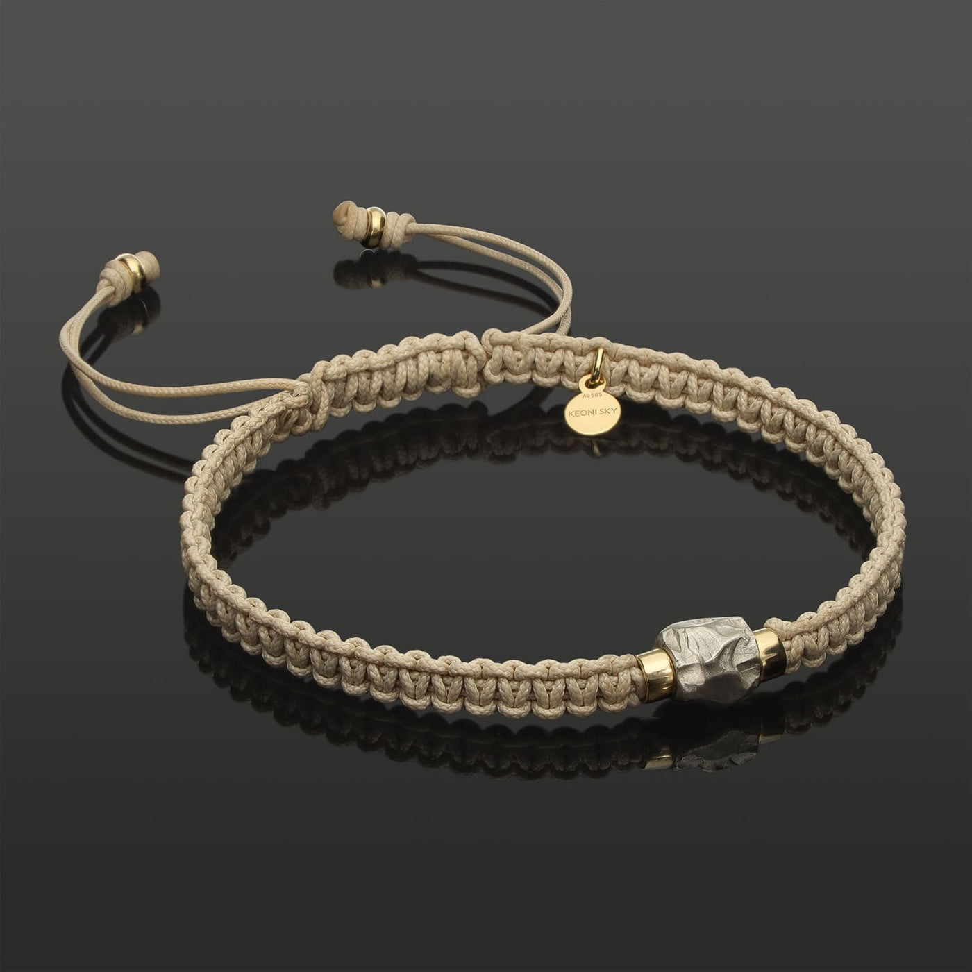 SkyLight Makramee-Armband mit Skyrock in 925 Silber, Rondellen in 585 Gelbgold & Perlseide-Knoten in 4mm