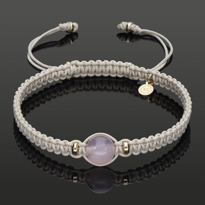 Damen SkyLight Makramee-Armband mit Rosenquarz in 8mm, Rondellen aus 585 Gelbgold &amp; Perlseide-Knoten in 4mm