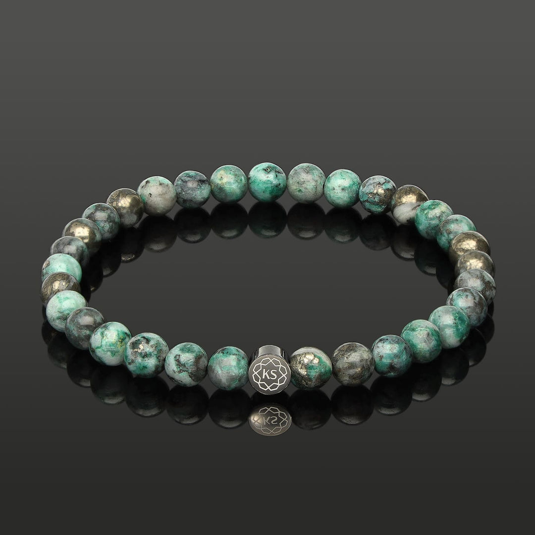 SkyFlex-Armband aus Pyrit in grüner Jade