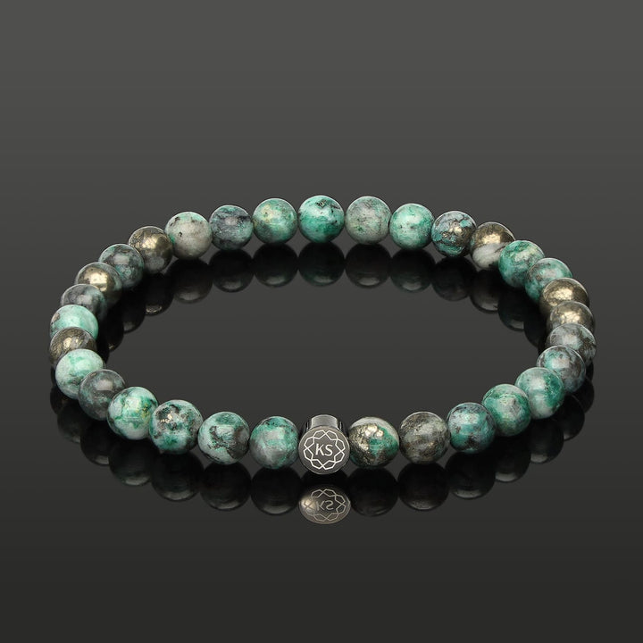 SkyFlex-Armband aus Pyrit in grüner Jade