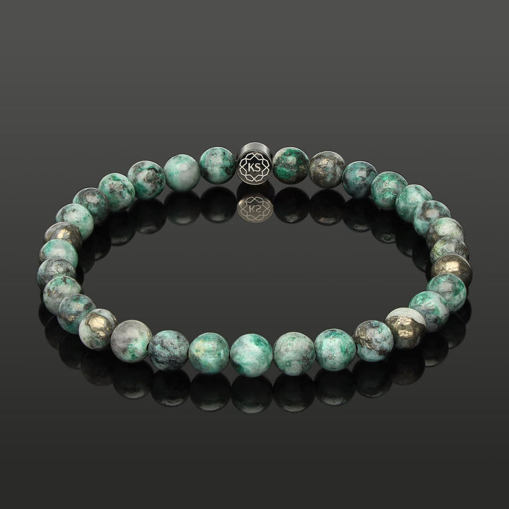 SkyFlex-Armband aus Pyrit in grüner Jade