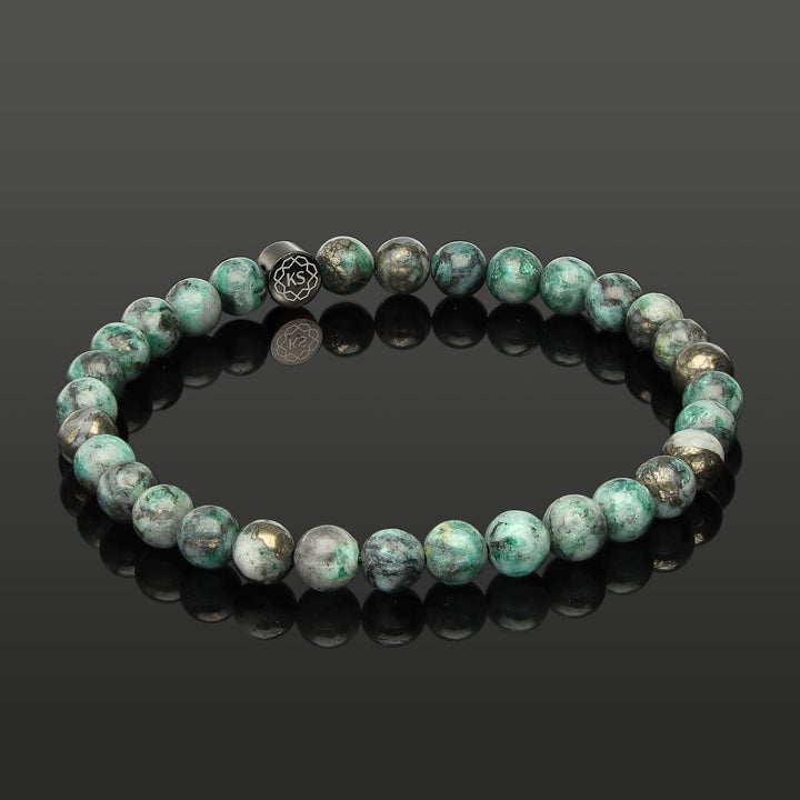 SkyFlex-Armband aus Pyrit in grüner Jade