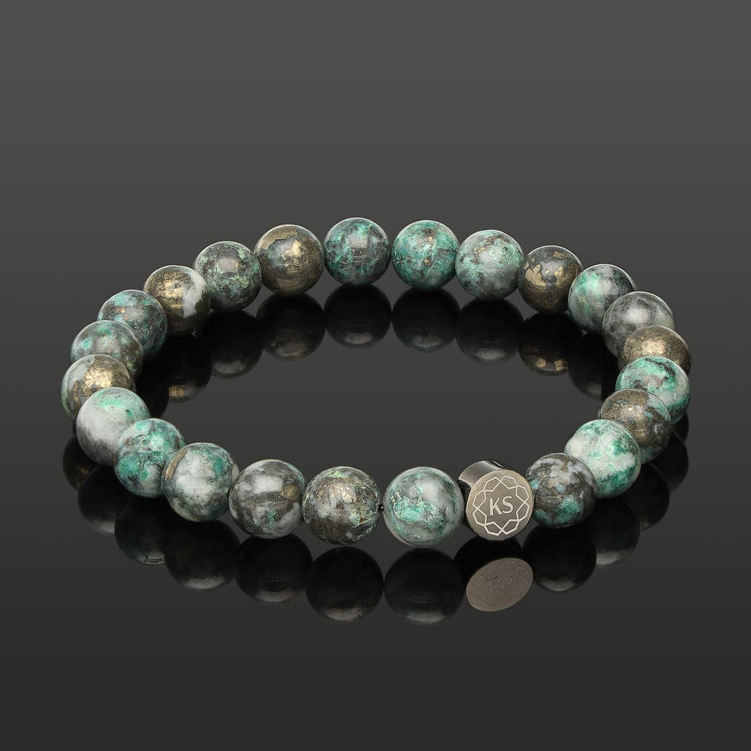 SkyFlex-Armband aus Pyrit in grüner Jade