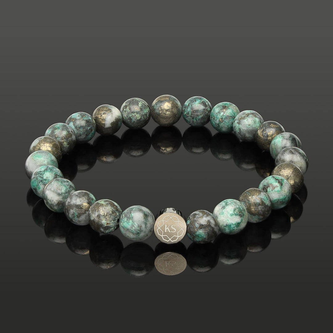 SkyFlex-Armband aus Pyrit in grüner Jade