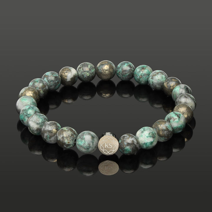 SkyFlex-Armband aus Pyrit in grüner Jade