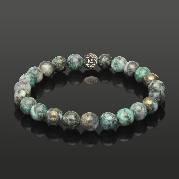 SkyFlex-Armband aus Pyrit in grüner Jade
