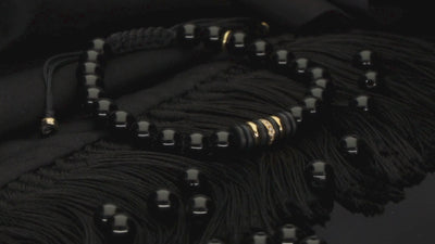 Edelstein Makramee-Armband mit weißen Diamanten, 585 Gelbgold & Onyx in 6mm