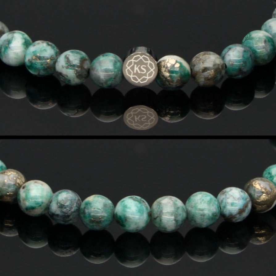 SkyFlex-Armband aus Pyrit in grüner Jade
