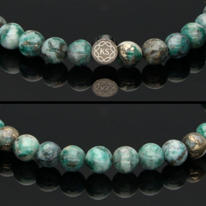 SkyFlex-Armband aus Pyrit in grüner Jade