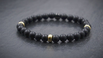 Herren Perlenarmband aus Onyx & 24 Karat vergoldetem 925 Silber in 6mm
