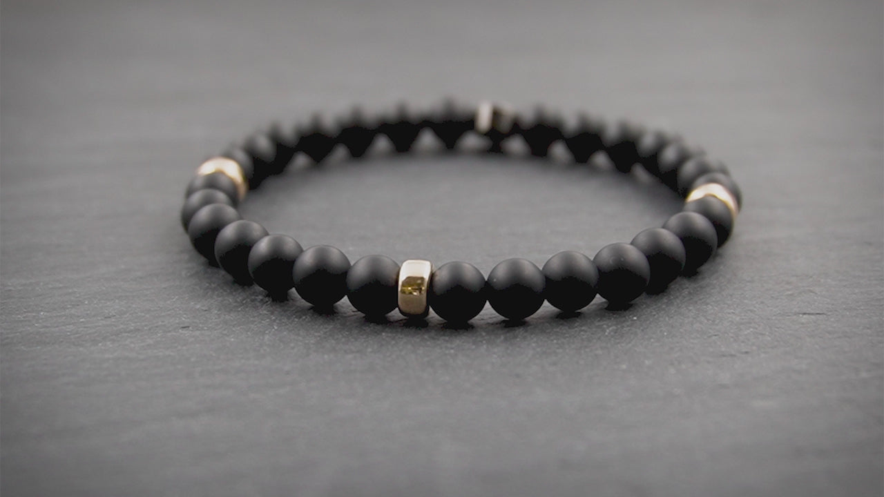 Herren Perlenarmband aus Onyx & 375 Gold in 6mm