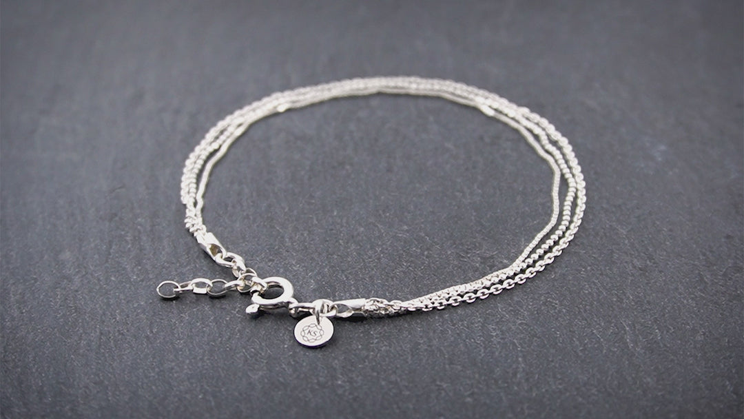 Damen Fußkette aus 925 Silber mit 3 verschiedenen Kettenarten