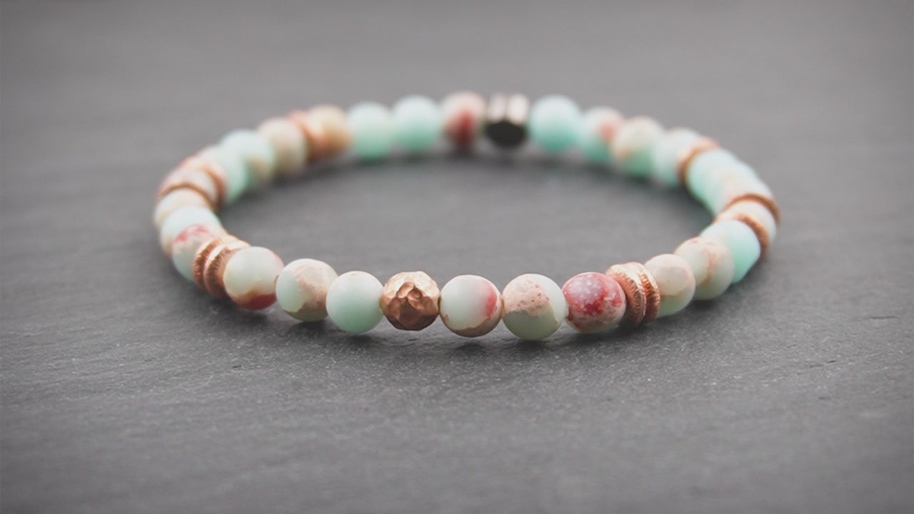 Damen Perlenarmband aus Aqua Terra Jaspis & 18 Karat vergoldetem Silber in 6mm