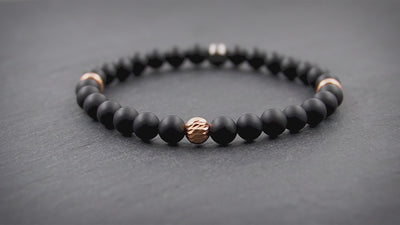 Damen Perlenarmband aus Onyx & 18 Karat rosérvergoldetem 925 Silber in 6mm