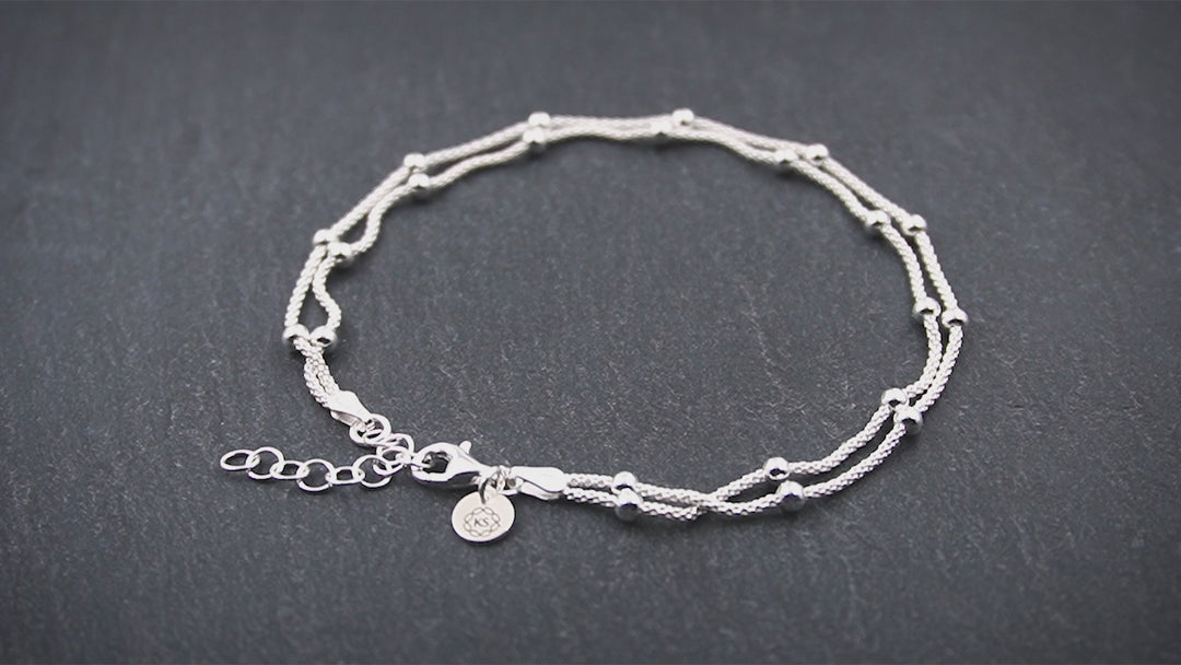 Damen Fußkette aus 925 Silber mit 2 Ketten &amp; Perlen