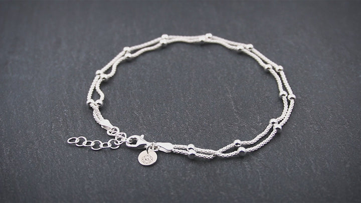 Damen Fußkette aus 925 Silber mit 2 Ketten &amp; Perlen