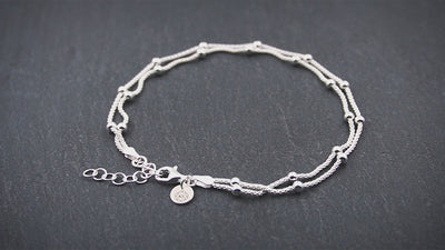 Damen Fußkette aus 925 Silber mit 2 Ketten & Perlen