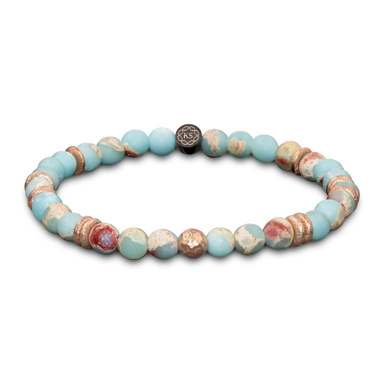 Damen Perlenarmband aus Aqua Terra Jaspis & 18 Karat vergoldetem Silber in 6mm