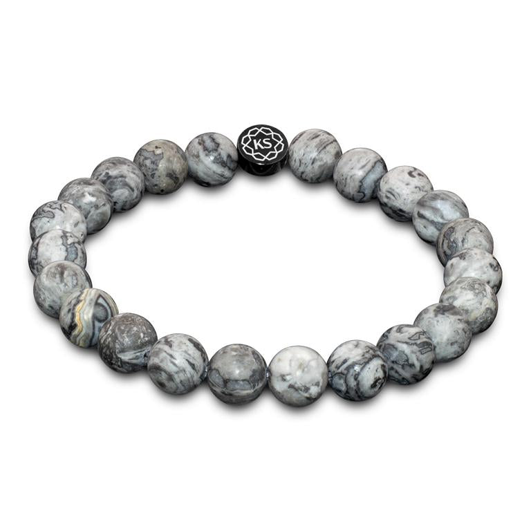 Perlenarmband aus grauem Bilder-Jaspis