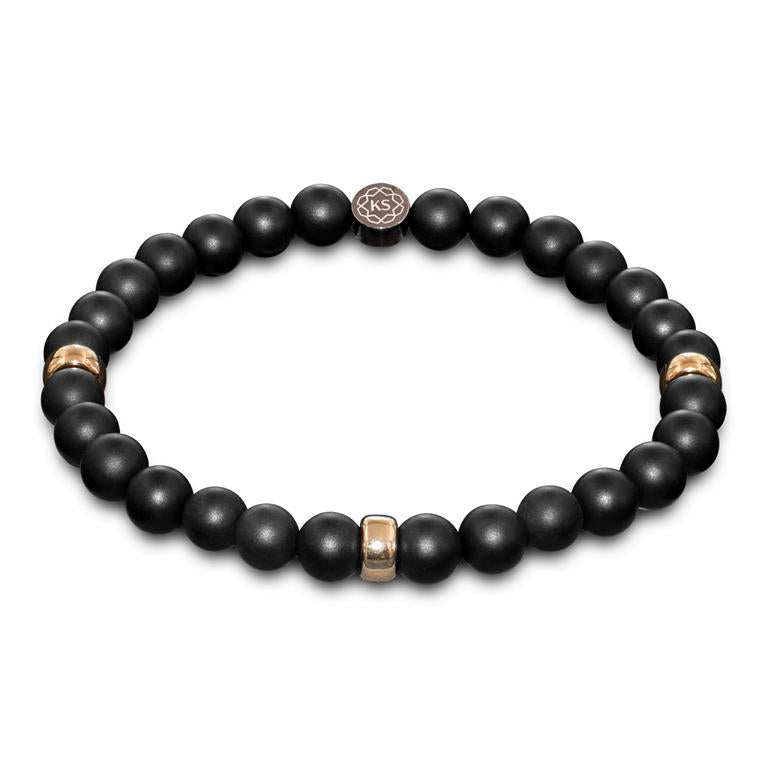 Herren Perlenarmband aus Onyx & 375 Gold in 6mm