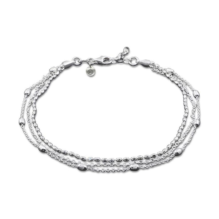 Damen Fußkette aus 925 Silber mit 3 Ketten &amp; ovalen Perlen
