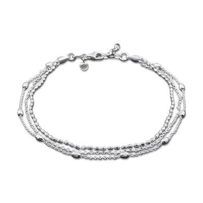 Damen Fußkette aus 925 Silber mit 3 Ketten & ovalen Perlen