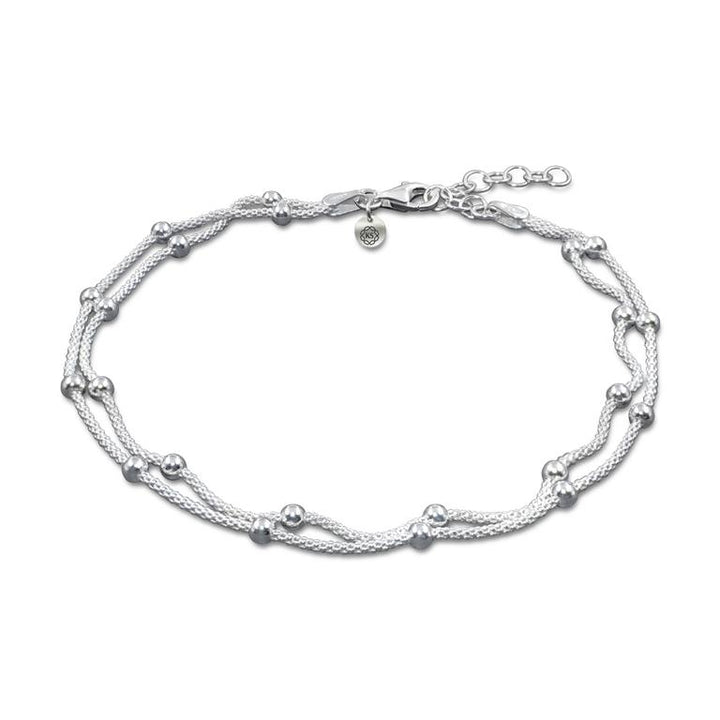 Damen Fußkette aus 925 Silber mit 2 Ketten &amp; Perlen
