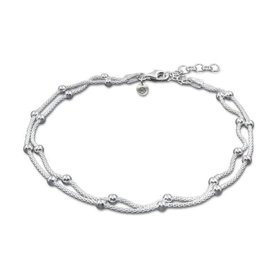 Damen Fußkette aus 925 Silber mit 2 Ketten & Perlen