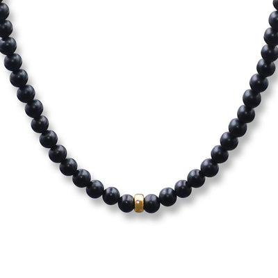 Herren Perlenkette aus Onyx & 9 Karat Gold