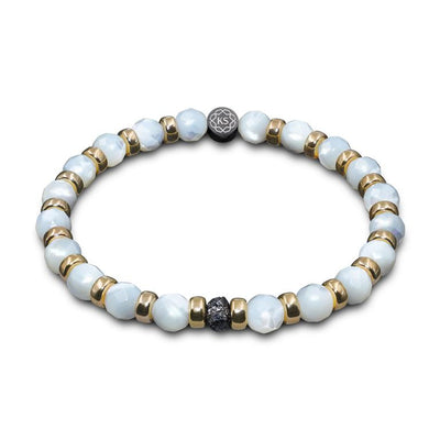 Damen Edelstein Perlenarmband mit schwarzem Rohdiamant, 375 Gold & Perlmutt in 6mm
