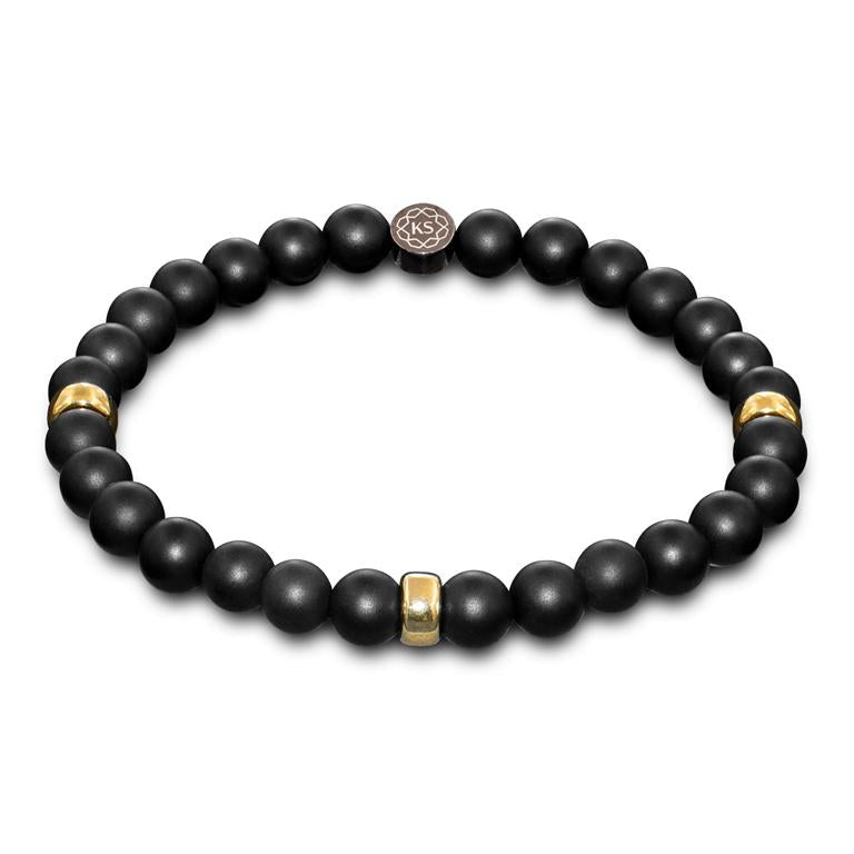 Herren Perlenarmband aus Onyx & 24 Karat vergoldetem 925 Silber in 6mm